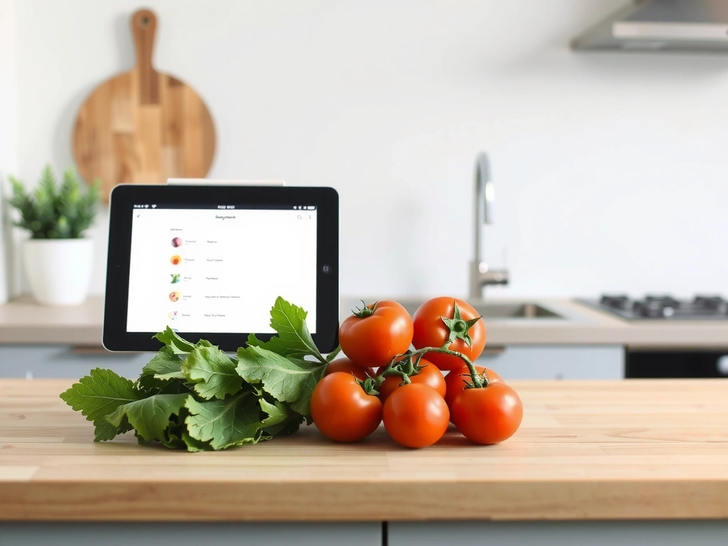 Zdrowe składniki i tablet z przepisem